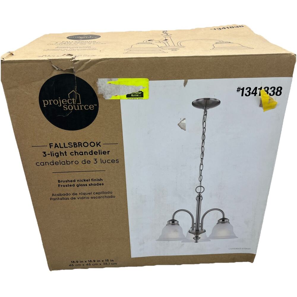 Project Source Fallsbrook 3-Light Chandelier Brushed Nickel, Frosted Glass. {75}